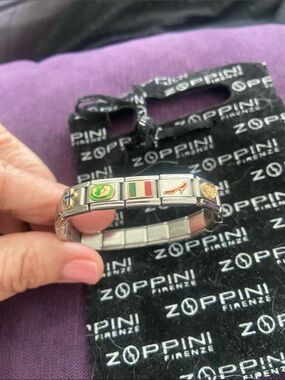 Zoppini Stainless Steel Charm Link Bracelet - Multicolor Italian Flag & Icons
